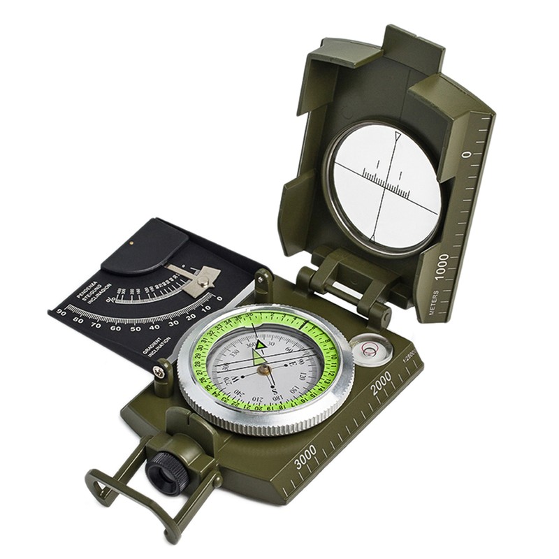 Portable Multifunctional Military Zinc Alloy Compass with Inclinometer for Camping