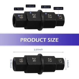 Bawkars Motorcycle Front Axle Hex Tool, Allen Axle Spindle Socket Adapter Set, 3/8" 17mm 19mm 22mm 24mm Recessed Four Corners Wheel Spindle Removal Wrench, Universal for Most Motorcycles (Black)