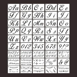 45 Pcs Painting Stencil Template Kit - Includes Alphabet, Digital, Punctuation Decorative Design, Two Different Size Uppercase & Lowercase Letters and Numbers for More Choice (19.5 x 12cm)