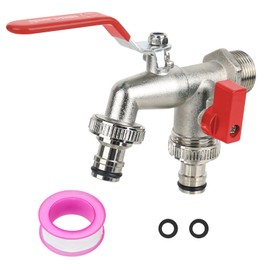 3/4'' Brass Double Water Tap Double Ball Outlet Valve Double Outlet Faucet Double Outdoor Tap -Rust and Frost Resistant