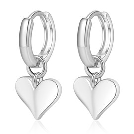 VEEDOFA Sterling Silver Dangle Earrings for Women, Dainty Heart Drop Earrings for Women, Hypoallergenic Sterling Silver Hoop Earrings for Women, 925 Silver Earrings for Women