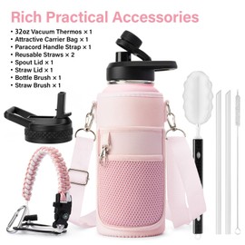 DYSANKY Insulated Water Bottle | Thickened Stainless Steel Vacuum Metal | Portable Sports Water Jug for Gym and Hiking with Straw, Carrier Bag, Handle Strap | BPA-Free 32 oz, Pink