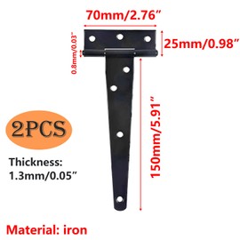 Ctyjia Pack of 2 Black T Hinges, 6 Inch (150 mm) Garden Gate Hinge, Iron T Hinge with Screws, Hinge for Garden Gates, Barn Doors, Shed Gates