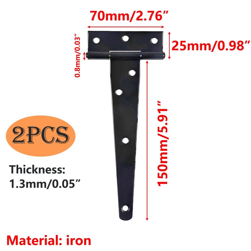 Ctyjia Pack of 2 Black T Hinges, 6 Inch (150