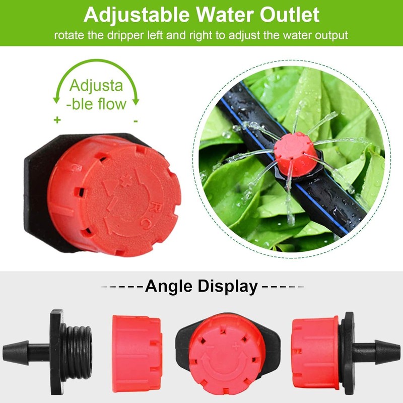 Rolcoassuns 100Pcs 1/4 Inch Adjustable Irrigation Drippers, 360° Micro Drip