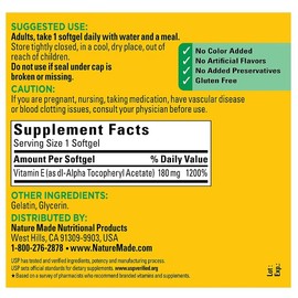 Nature Made Vitamin E 400 IU 180 MG (350 CT) + Bonus 2 Sugar-Free White Peach Hydration Stick