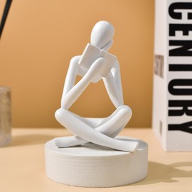 SIETIOJI 2 Pieces Home Decor White Reading Thinker Statue Modern Figurines Abstract Aesthetic Sculpture Thinker Resin Statue Set for Home Decoration Living Room