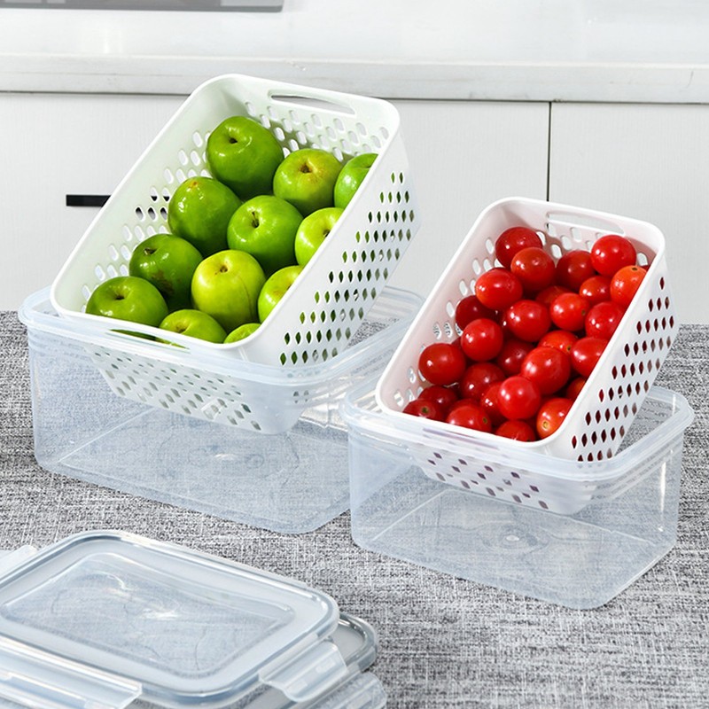 3pcs Drain Storage Basket Box Transparent Leakproof Food Storage Containers