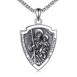 VONALA Phoenix/Viking Owl/Viking Raven/St Christopher Necklace 925 Sterling Silver Medal Necklace for Men Women Family Friends (St Christopher)