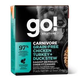 Go! Solutions Carnivore Grain-Free Chicken, Turkey + Duck Stew, Our Highest-Protein Wet Dog Food Made with Natural, Real Meat Ingredients, Suitable for Puppies, Adults, & Seniors, 12.5 oz