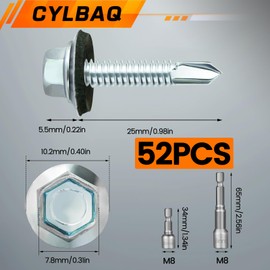 CYLBAQ Hex Head Self Tapping Screws, Self Drilling Roof Screws with Rubber Sealing Washer, M4.8 x 35mm, M5.5 x 25mm with Hex Socket for Metal or PVC Roof Panels, Wire Ducts, Ventilation Pipes
