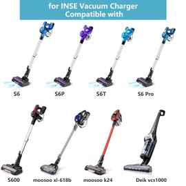 VHBW Replacment for INSE Vacuum Charger Compatible with INSE S6 S6P S600 S6T S6P Pro S610 S650 S670 23Kpa 250W Power Cord for MOOSOO X8 XL-618B K24 Deik VCS1000 Cordless Vacuum Cleaner Charger 6FT