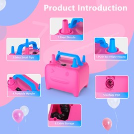 OWill OWill Balloon Pump Electric, Balloon Inflator Electric Air Pump, Portable Dual Nozzle Balloons Air Pump Electric 600W Blow Machine for Party Decoration, Pink