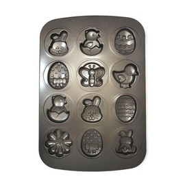 Generic CookElite Premium Spring Shapes Non-Stick Carbon Steel Baking Pan with 12 Cavities, Gray