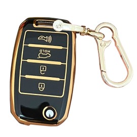 QIXIUBIA for Kia Key Fob Case Cover Key Fob Shell with KeyChain Fit for Kia Rio Optima Soul Sportage Sorento Carens Smart Remote Keys Fob (Black)