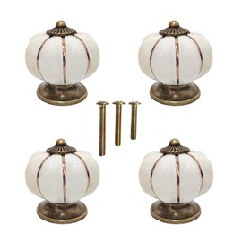 Eledabra Vintage Ceramic Pumpkin Cabinet Knobs, Kitchen Cabinet Drawers Dresser Cupboard Pull Handles Door Pulls with 3 Kinds of Screws 4 Pack