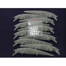 wLure 10 Blank Unpainted Minnow Jerkbait Slow Floating Tight Wobble Fishing Lures with Free Eyes UPM509