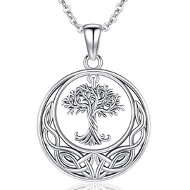 Aniu Tree of Life Necklace for Women S925 Sterling Silver Abalone Shell/Crystal/Moonstone Celtic Family Tree Pendant Anniversary Birthday Gift for Mom Grandma Tree Jewelry Gifts for Her (Tree-A)