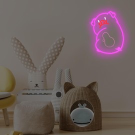 YvuYamg Waddles Pig Neon Sign for Wall Decor Dimmable Pink Pig Neon Light, TV Series Anime Light up Signs for Birthday Christmas Party Gift Decoration