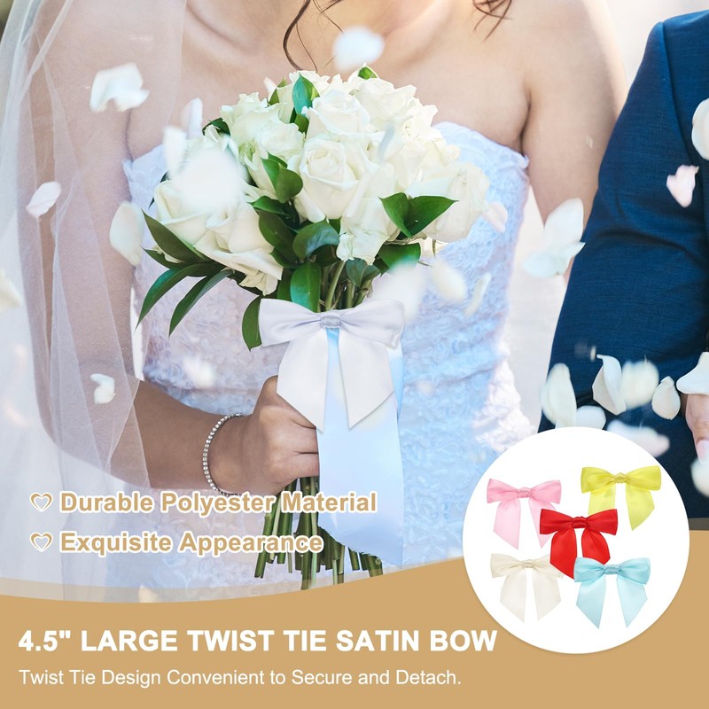PATIKIL 4.5" Twist Tie Satin Bow, 20Pcs Large Twist Tie