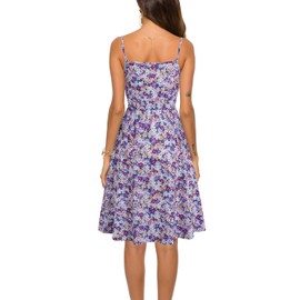 HELYO Summer Dresses Women Brunch Casual Cotton Sleeveless Spaghetti Strap Adjustable Waist A Line Sundresses Dress with Pockets 826 (M, Purple Floral)