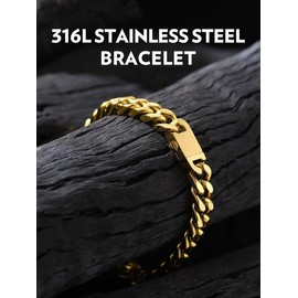 Bandmax Mens Chunky Cuban Link Chain Bracelet 8Inch 7MM Wide Big Heavy Gold Chain Bracelet for Men Masculine Bracelet for Husband Father Biker