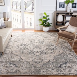 SAFAVIEH Pyramid Collection Area Rug - 8' x 10', Ivory & Grey, Vintage Oriental Distressed Design, Non-Shedding & Easy Care, Ideal for High Traffic Areas in Living Room, Bedroom (PYR268A)