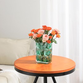 MCMCNCUIU Crystal Vase, Green Glass Vase for Flowers, Small Glass Vase, Glass Flower Vase, Heavy Duty Glass Vase for Living Room, Bedroom, Dining Table, Office, Mantle, Wedding, Centerpieces, 7.9-Inch