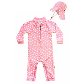 weVSwe Baby Girls Newborn Pink Heart Swimsuit Toddler Rash Guard Sun Protection Infant Swimwear with Sun Hat 6-12 Months
