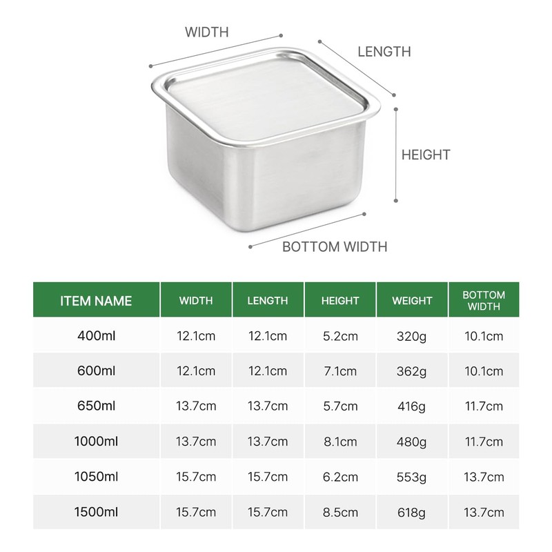 EVERSTEN CuBE Medium 2PCS Set 1000ml 650ml Stainless Steel Food