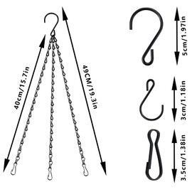 Hanging Chains for Planters Bird Feeders, 19.3 Inches Black Hanging Baskets Chain Sets for Outdoor/Indoor Lanterns Billboards Chalkboards Wind Chimes and Decorative Ornaments