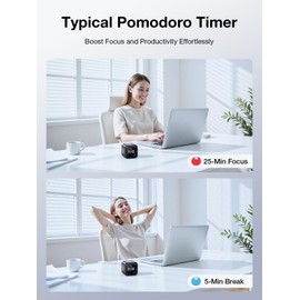 Ticktime TK3 Pomodoro Timer Cube, Desk Productivity Timer with 5/10/30/60 Min Presets, Custom Countdown, Stopwatch, Clock, 3 Alarm, Silent, Vibrate & Sound Alert, for Task, ADHD, Study, Kitchen, Black