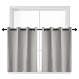 YGO 24 inch Tier Curtains for Kitchen-Thermal Insulated Blackout Grommet Top Window Tiers for Cafe (Light Grey, 2 Panels, 52 W by 24 L)