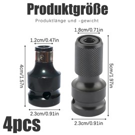 Pack of 4 Impact Wrench Bit Adapter, Bit Holder Socket Adapter, 1/2 to 1/4 Inch, for Car Repairs, Furniture Assembly and Construction Projects, Robust and Versatile