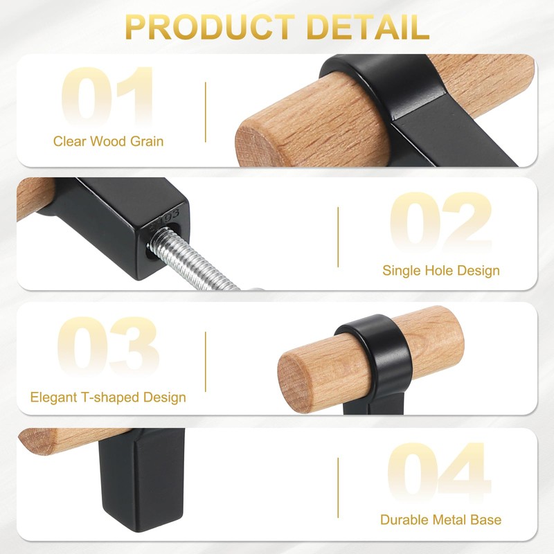 sourcing map 4Pcs T-Bar Wooden Drawer Pulls, 1.57" x 0.71"