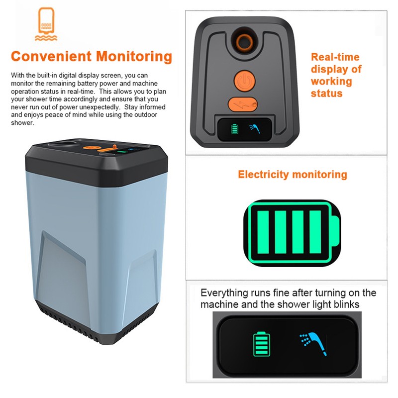 Portable Camping Shower Outdoor Electric Shower Pump Rechargeable Battery Powered