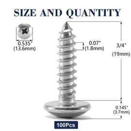 #14 x 3/4" Wood Screw 100Pcs Truss Head Phillips 18-8 (304) Stainless Steel Fast Self Tapping Screws by SG TZH