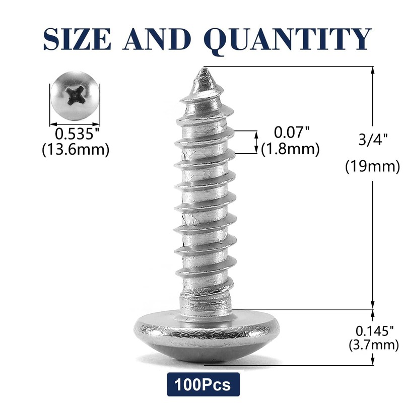 #14 x 3/4" Wood Screw 100Pcs Truss Head Phillips 18-8