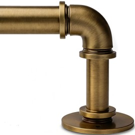 WORLD RODS Aged Brass Industrial Curtain Rod for Windows 18 to 45 Inches,1 Inch Adjustable Drapery Pole,Heavy Duty Outdoor/Indoor Modern Curtain Rods,Easy Installation(Aged Brass 18"-45")
