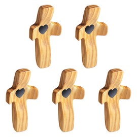 Yookin Cross My Heart | Encouragement Gift Wooden Cross Fingertip Stress Relief Gifts Pocket Small Cross Christmas Gift Handheld Wooden Cross (Olive 5pcs)
