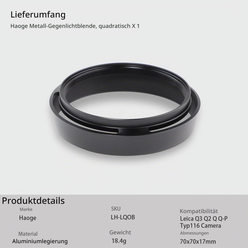 Haoge Metal Lens Hood with Lid for Leica Q3 Q3-43