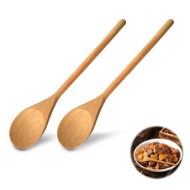 2Pcs Wooden Spoons for Cooking, Long Handle Wooden Spoons, Natural Wood Long Handle Round Spoons, Heat Resistant Wooden Cooking Utensils, for SoupCooking Mixing Stirrer Kitchen Tools Utensils