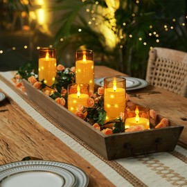 Homemory Acrylic Flameless Candles with Embedded Star String Fairy Lights, Battery Operated Candles, LED Candles, Fake Candles with Remote Control and Timer, Amber, Set of 5(H4 5" 6" 8" 8")