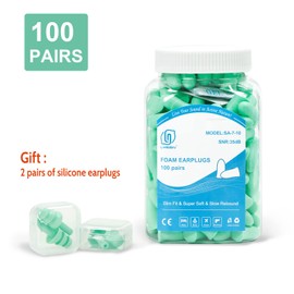 LYSIAN 100 Pairs Slim Foam Ear Plugs for Small Ear Canals Women, 35dB SNR Noise Canceling Sound Blocking Reduction Earplugs for Sleeping, Snoring, Work, Shooting, Studying, Loud Noise