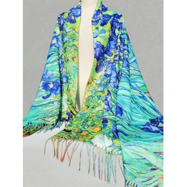 VENVSBEE Van Gogh Scarves Art Scarf for Women Best Gift Reversible Soft Cashmere Feel Shawl Wrap Doubleside Pashmina in Gift Box-03 Iris