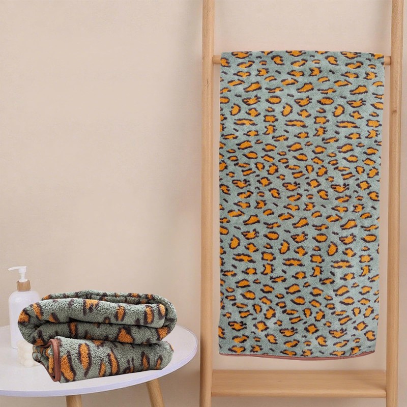 ABREEZE Leopard Print Bath Towel Set of 3 - Super