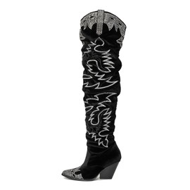 Cape Robbin Women Ladies Thigh High Cowboy Boots Over The Knee Western Cowgirl Boots with Chunky Block Low Heels Lish Black 10