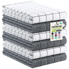 Kitinjoy Premium 100% Cotton Terry Kitchen Towels 6 Pack, 16"x 28", Grey