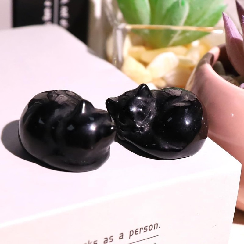 XIANNVXI Cat Decorative Figures, Black Obsidian Black Cat Figure, Cat