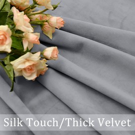 Hiasan Grey Velvet Curtains 96 inches-Blackout Thermal Insulated Solid Soft Curtains for Bedroom Living Room Rod Pocket Room Darkening 2 Panels Window Drapes with Tiebacks, 52W x 96L